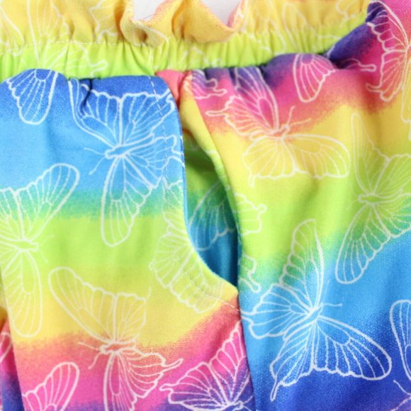 RMLA Girls Shorts and Sunglasses Set Size 6x Knit Rainbow Stripes Butterflies - Picture 5 of 7